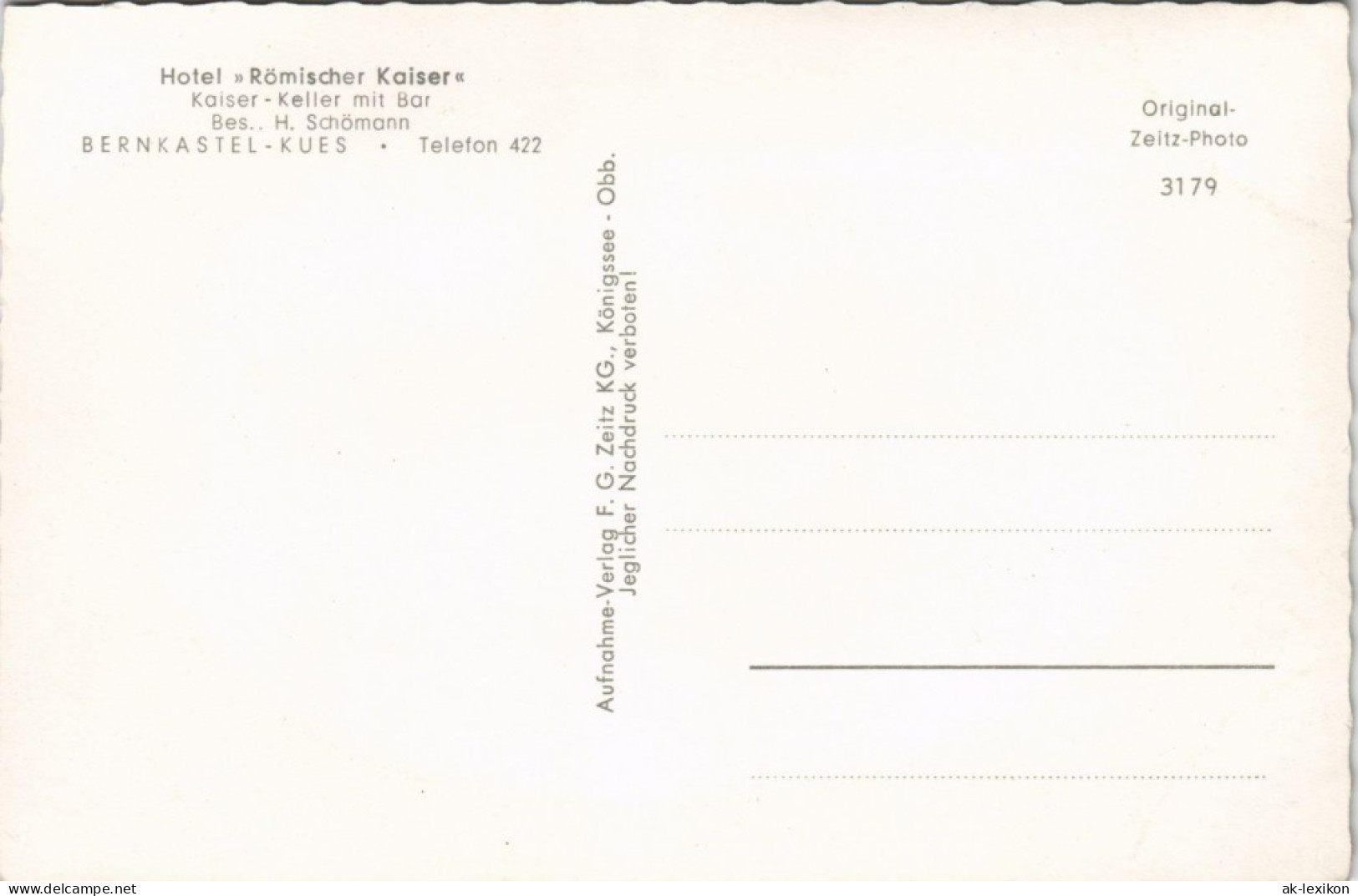 Bernkastel-Kues Berncastel-Cues Hotel Römischer Kaiser Strassen Ansicht 1960 - Bernkastel-Kues