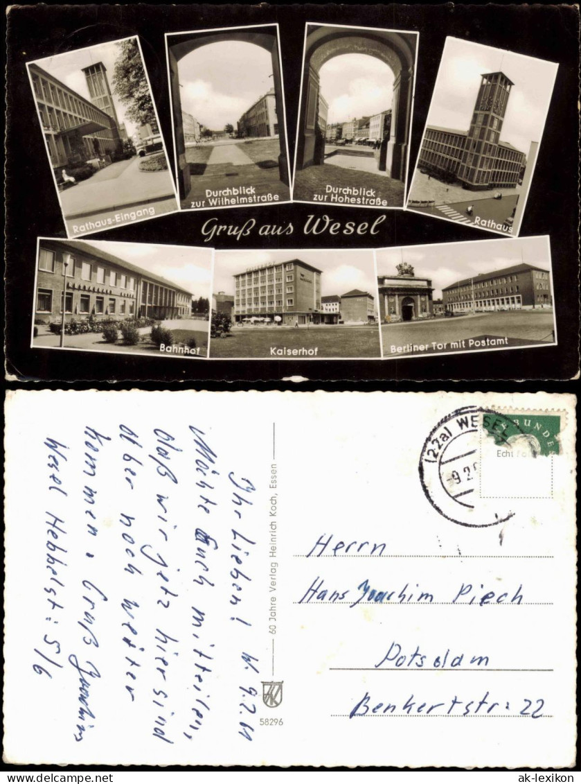 Wesel Mehrbild-AK Bahnhof, Kaiserhof, Postamt, Rathaus Uvm. 1961 - Wesel