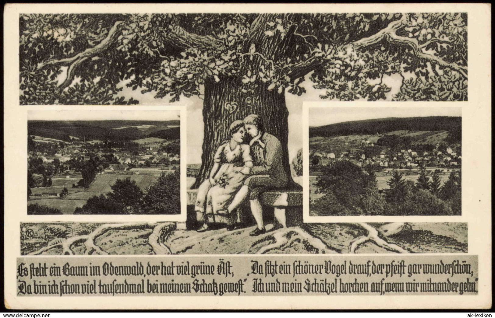 Bad König Mehrbildkarte Mit Ortsansichten, Odenwald, Baum-Illustration 1955 - Bad Koenig