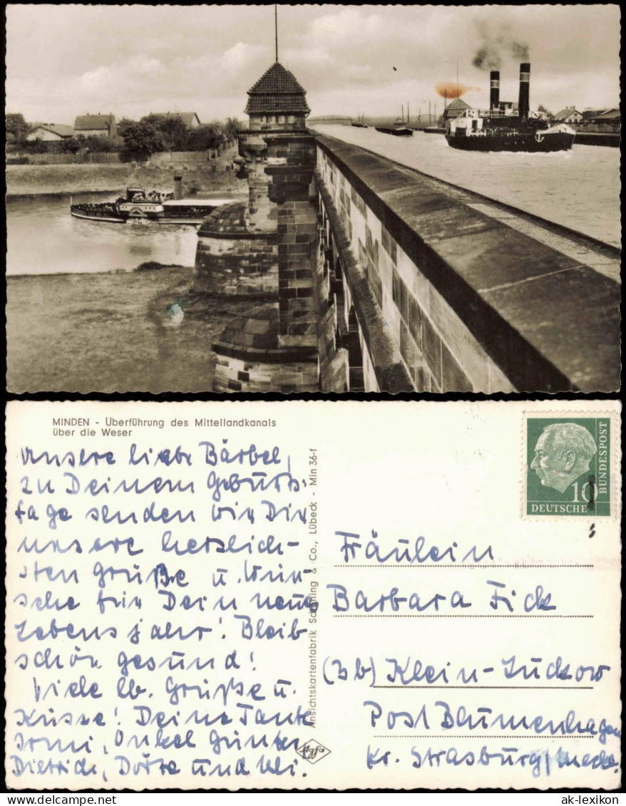 Ansichtskarte Minden Weser Fluss Mit Mittelland-Kanalüberführung 1960 - Minden