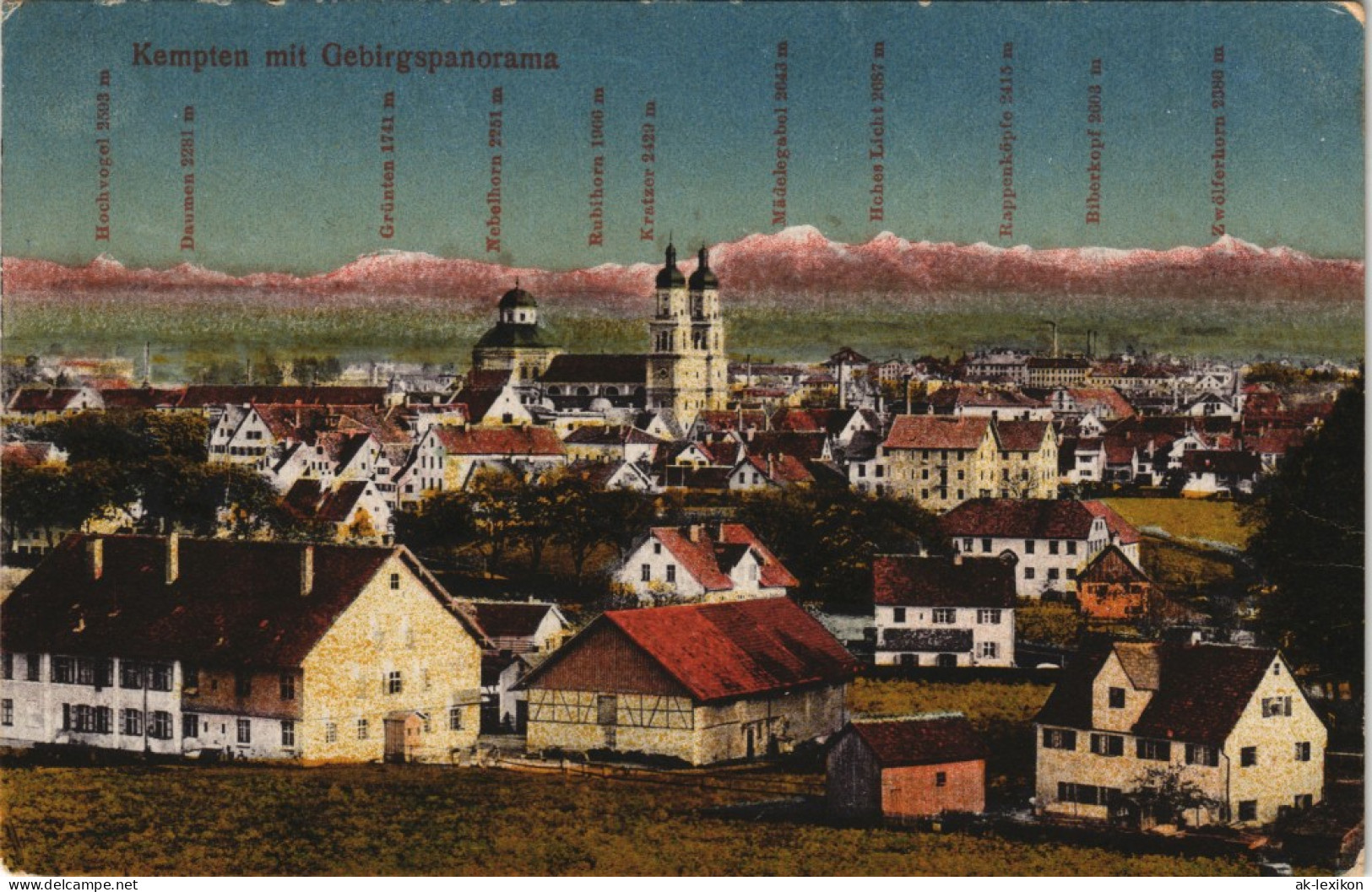 Ansichtskarte Kempten (Allgäu) Panorama-Ansicht Stadt & Gebirgspanorama 1920 - Kempten