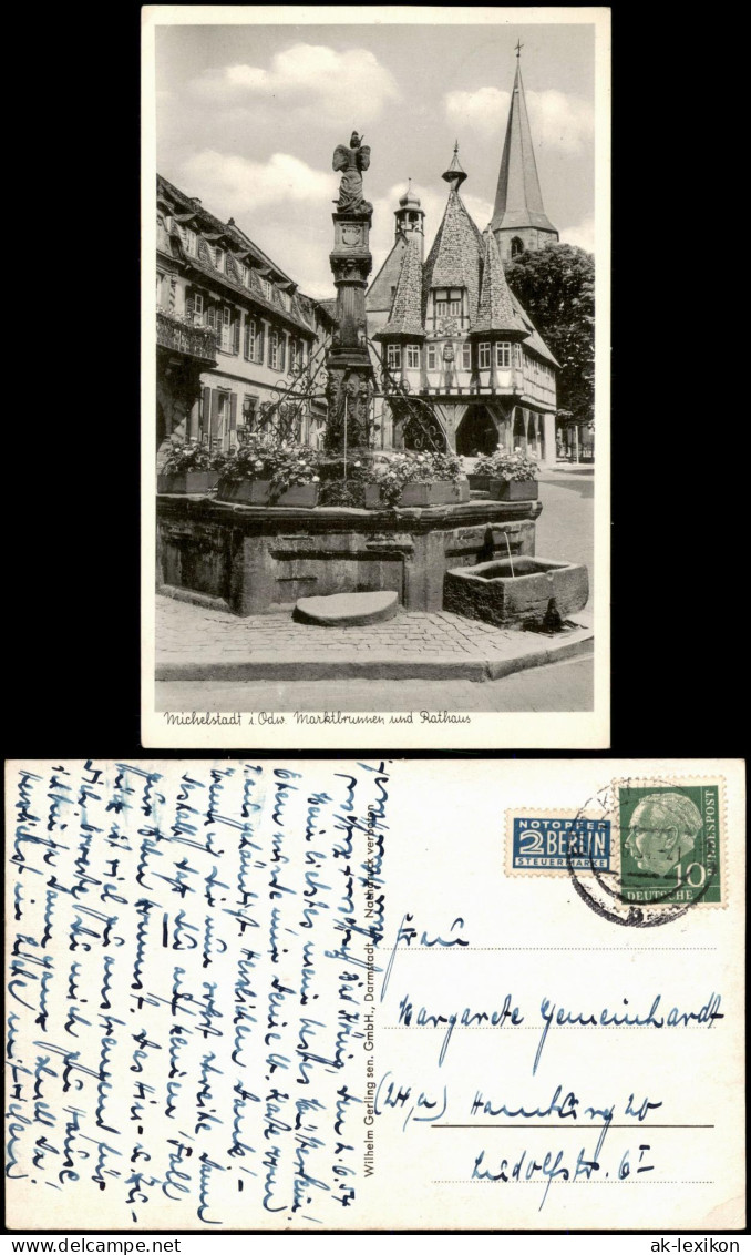 Ansichtskarte Michelstadt Odenwald Marktbrunnen Und Rathaus 1954 - Michelstadt