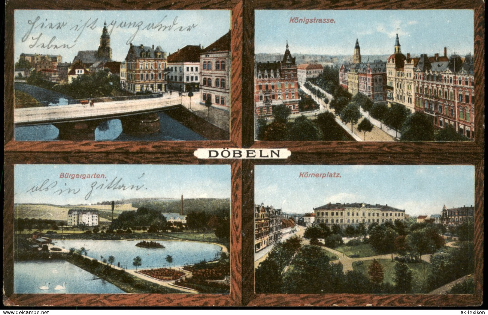 Döbeln Mehrbild-AK Königstrasse, Bürgergarten, Körnerplatz, Panorama 1910 - Döbeln