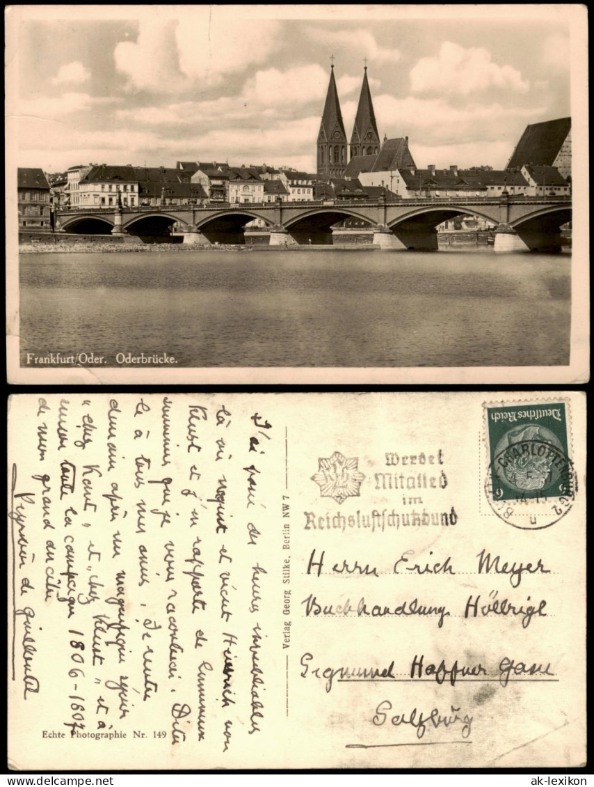 Ansichtskarte Frankfurt (Oder) Oderbrücke Und Stadt 1937 - Frankfurt A. D. Oder