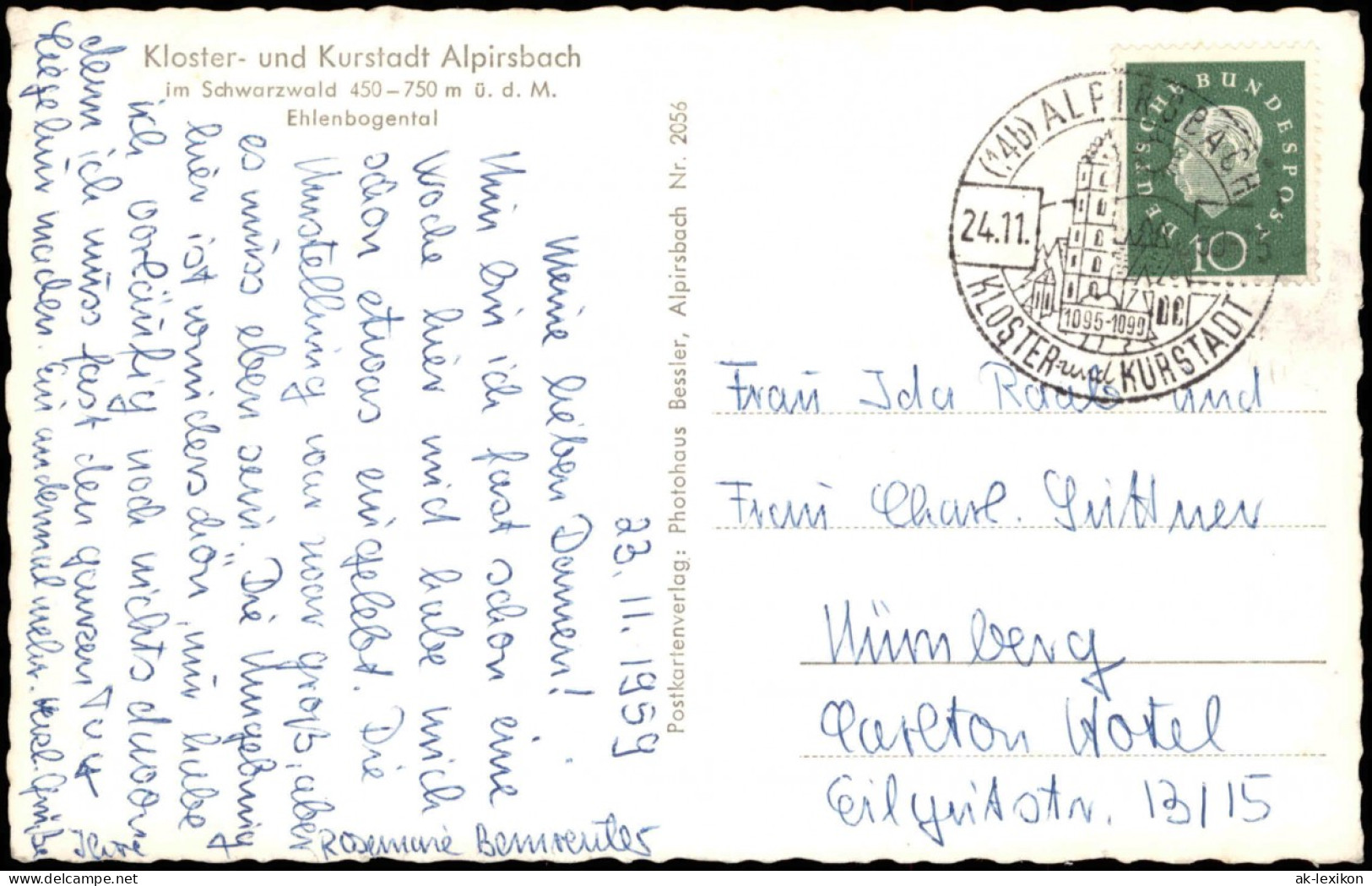 Ansichtskarte Alpirsbach Umland-Ansicht Ehlenbogental Im Schwarzwald 1959 - Alpirsbach