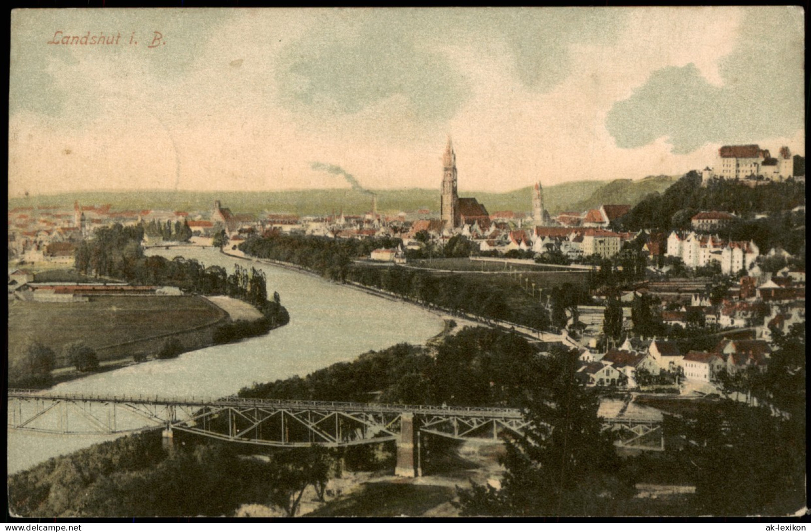 Ansichtskarte Landshut Totale Mit Brücke 1908 - Landshut