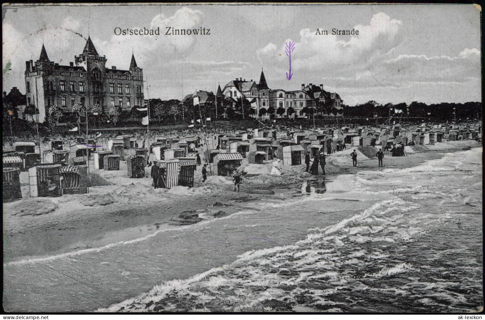 Ansichtskarte Zinnowitz Strand Und Strandhotel 1914 - Zinnowitz