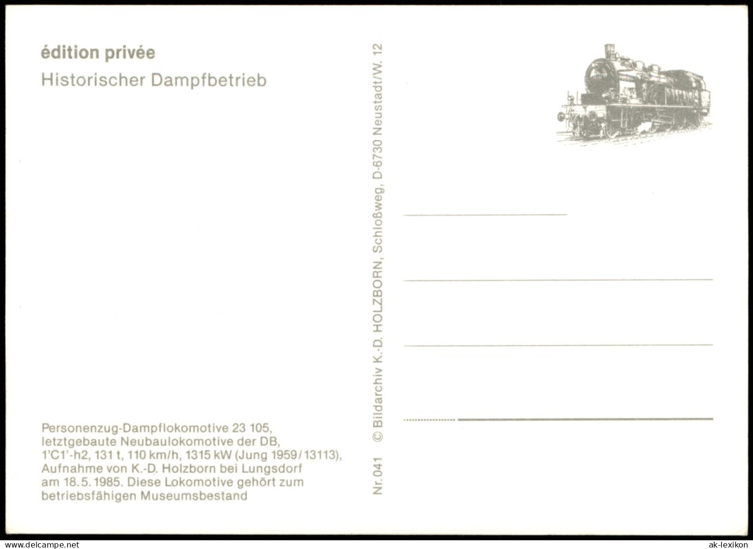 Ansichtskarte  Dampflokomotive Personenzug-Dampflok Typ 23 Bei Lungsdorf 1985 - Treinen