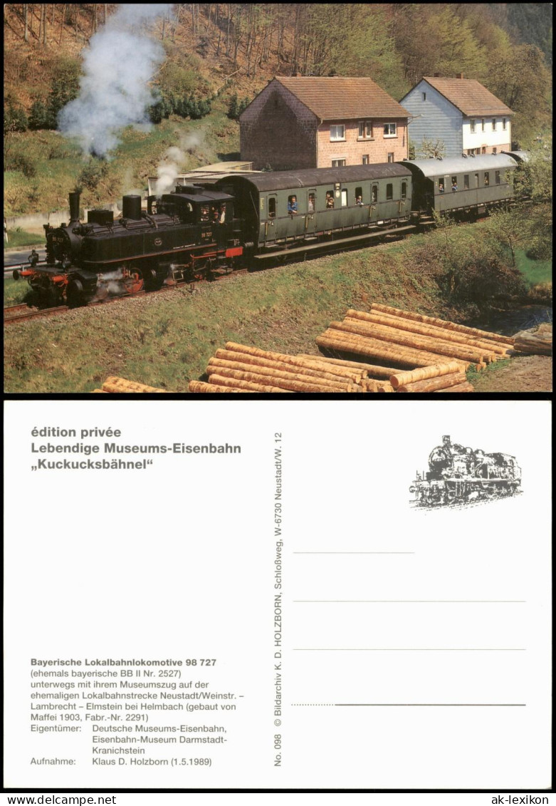 Ansichtskarte  Bayerische Lokalbahnlokomotive 98 727 Mit Museumszug 1989 - Treinen