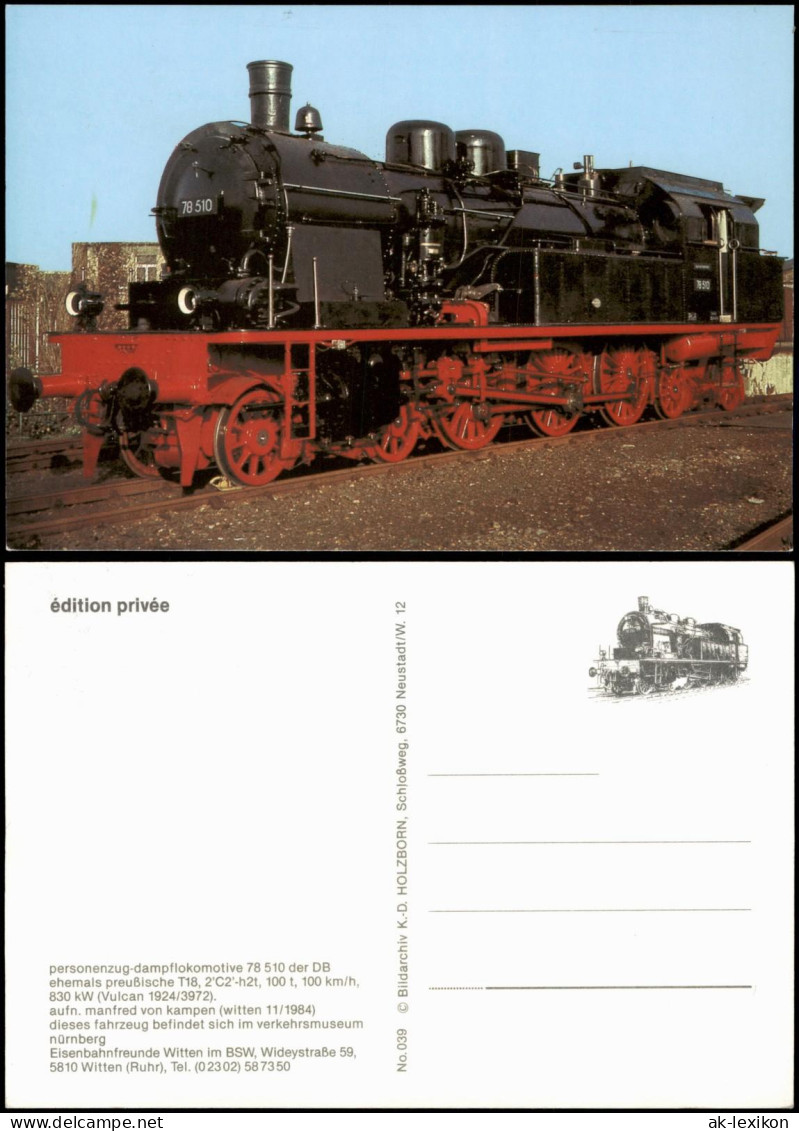 Eisenbahn Motiv-AK Dampflokomotive Personenzug-Dampflok 78 510 Der DB 1980 - Treinen