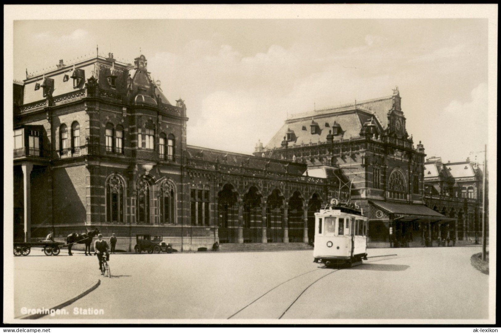 Postkaart Groningen Bahnhof - Station, Straßenbahn 1940 - Groningen