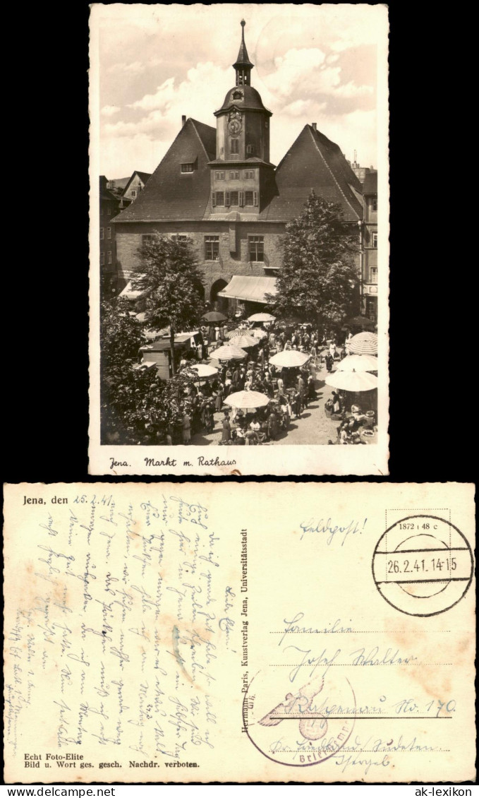 Ansichtskarte Jena Marktplatz, Markttreiben 1941  Gel. Feldpost WK2 - Jena