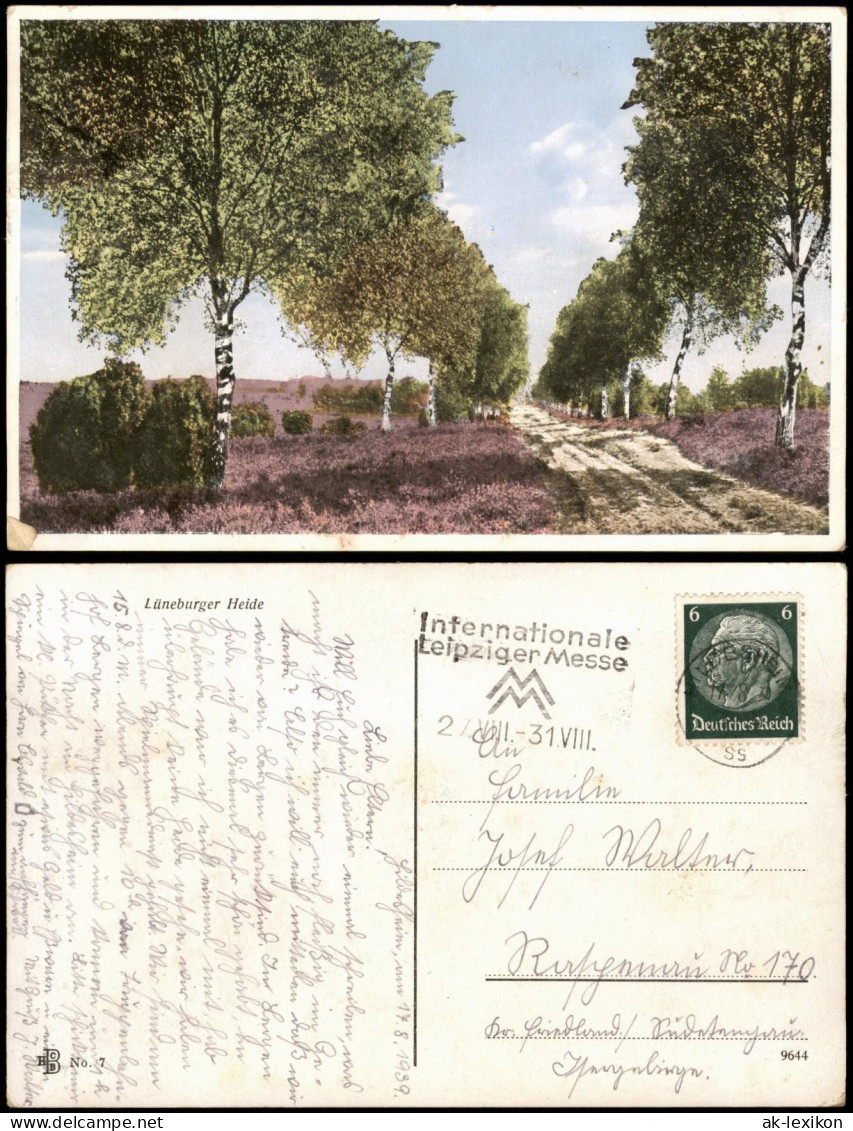 Ansichtskarte .Niedersachsen Lüneburger Heide, Waldweg - Birken 1936 - Lüneburger Heide