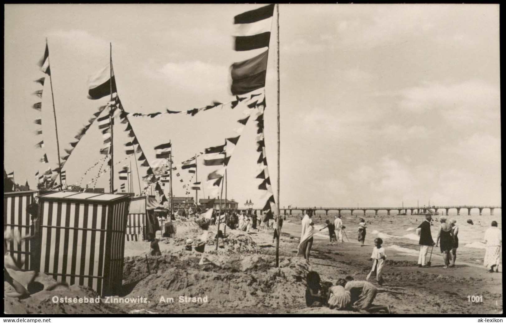 Ansichtskarte Zinnowitz Am Strand, Strandkörbe - Fahnenmeer 1924 - Zinnowitz