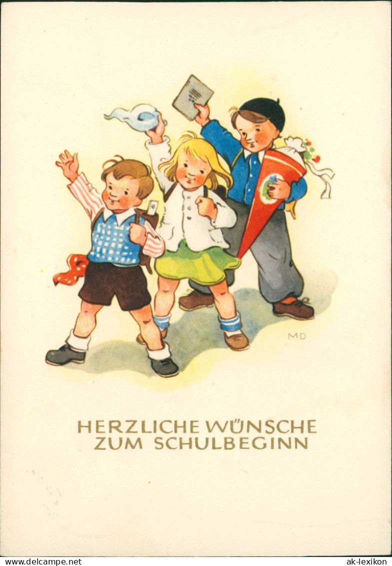 Glückwunsch Schulanfang & Einschulung: Jubelnde Kinder (DDR AK) 1959 - Premier Jour D'école