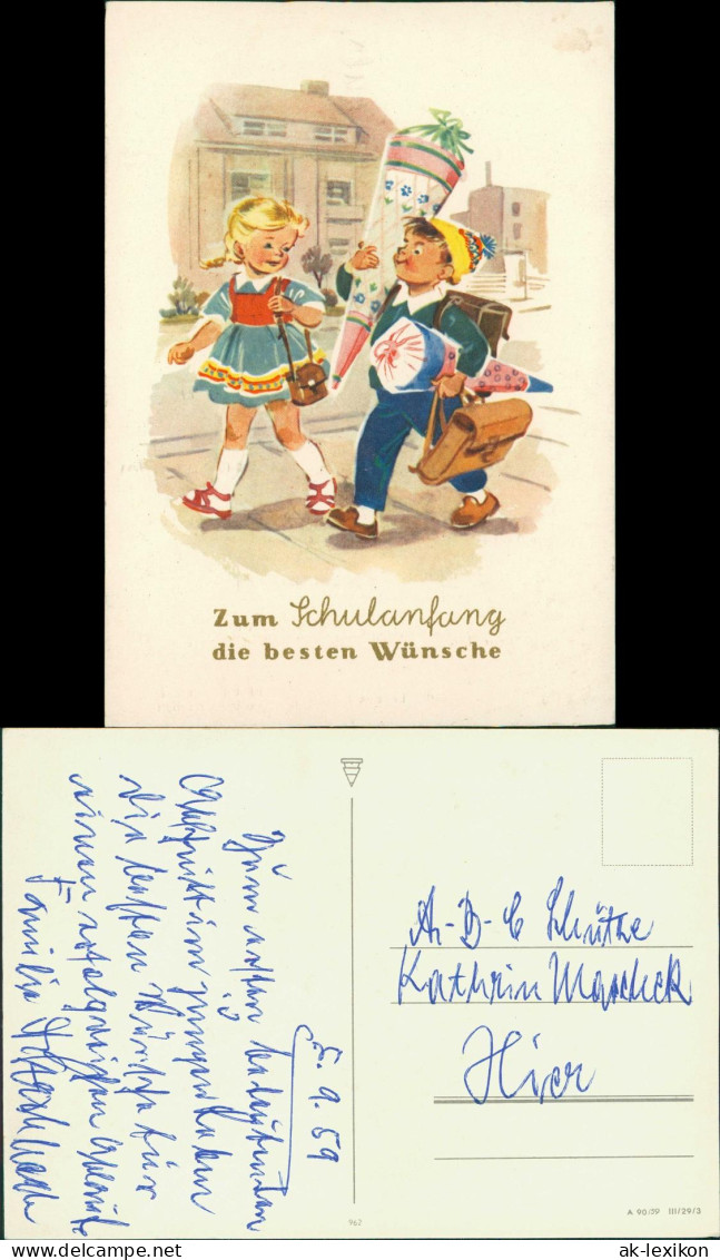 Glückwunsch Schulanfang & Einschulung: Kinder Mit Zuckertüte 1959 - Primo Giorno Di Scuola