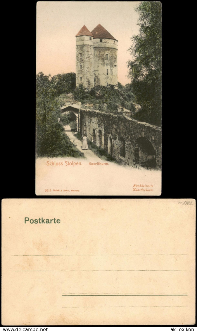 Ansichtskarte Stolpen Burg Stolpen, Frau - Koselturm 1900 - Stolpen