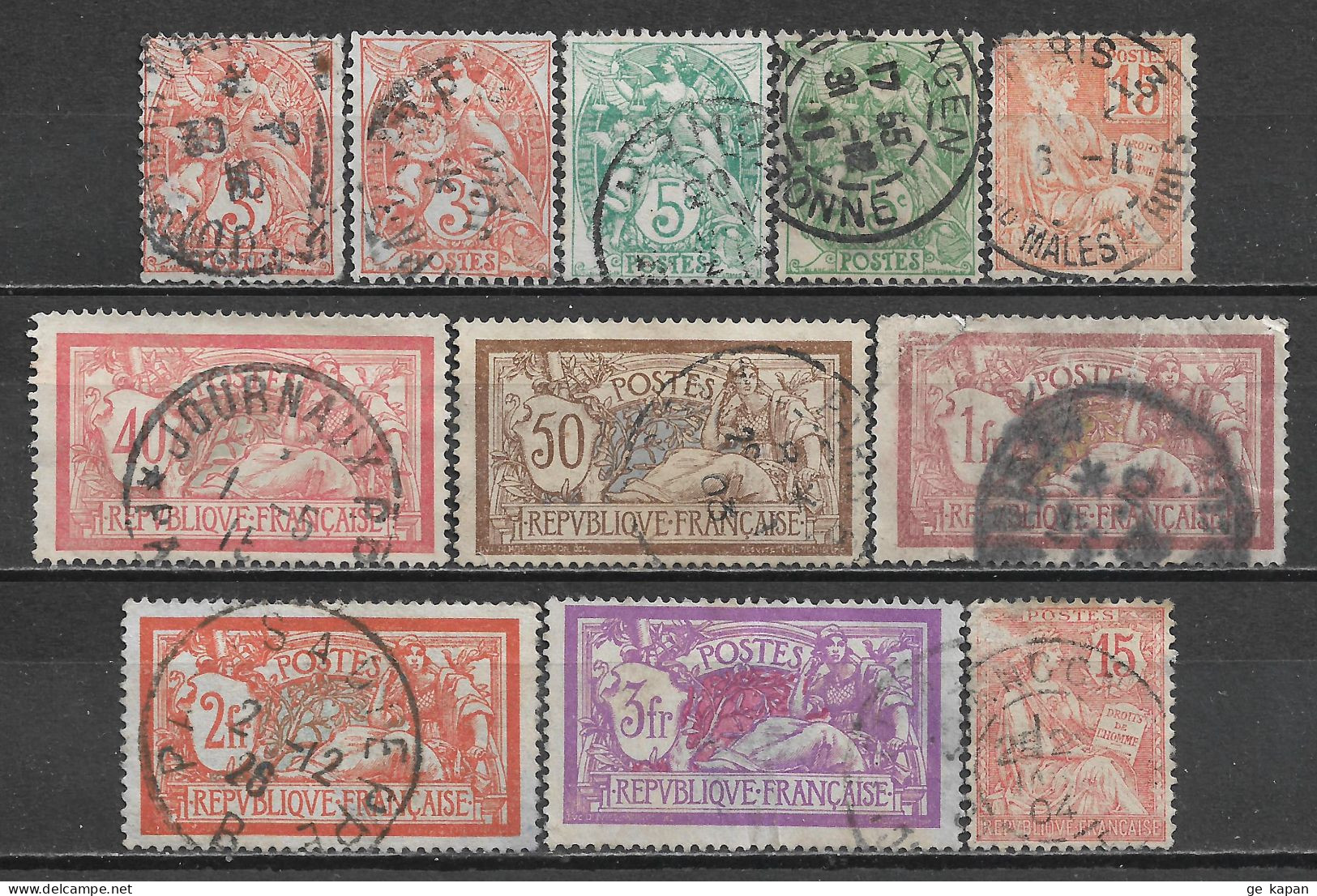 1900-1927 FRANCE Set Of 11 USED STAMPS (Scott # 111,113,117,121,123,125,127,129,134) CV $9.50 - Oblitérés