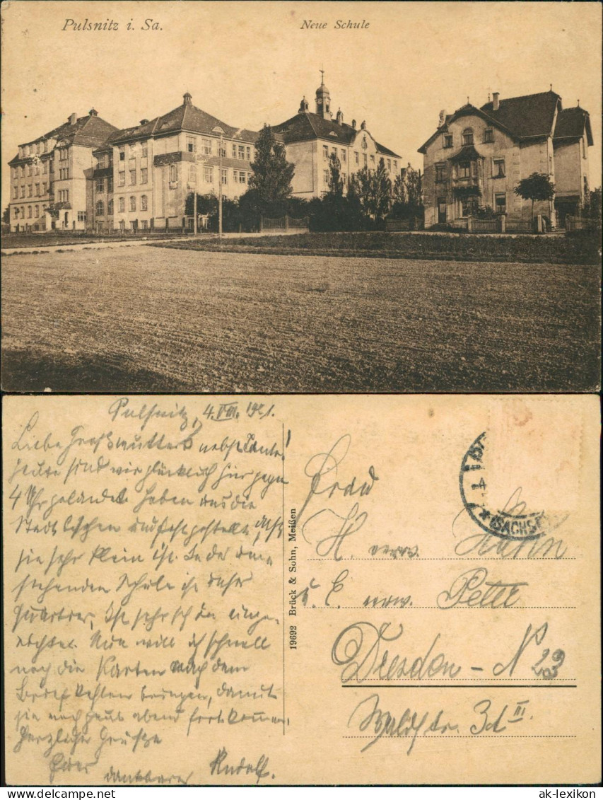 Ansichtskarte Pulsnitz Połčnica Neue Schule Straßen Ansicht 1921 - Pulsnitz