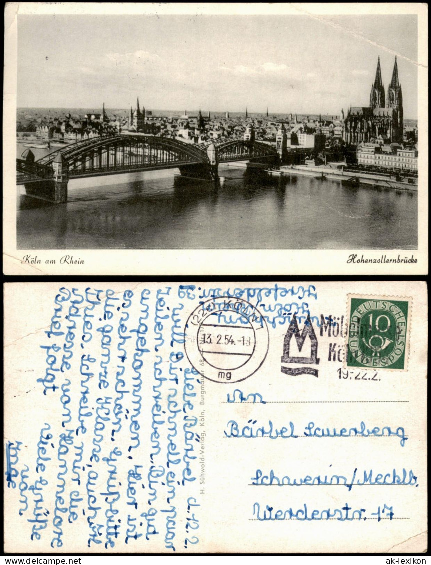 Ansichtskarte Köln Hohenzollernbrücke, Stadt Partie Am Rhein 1954 - Koeln