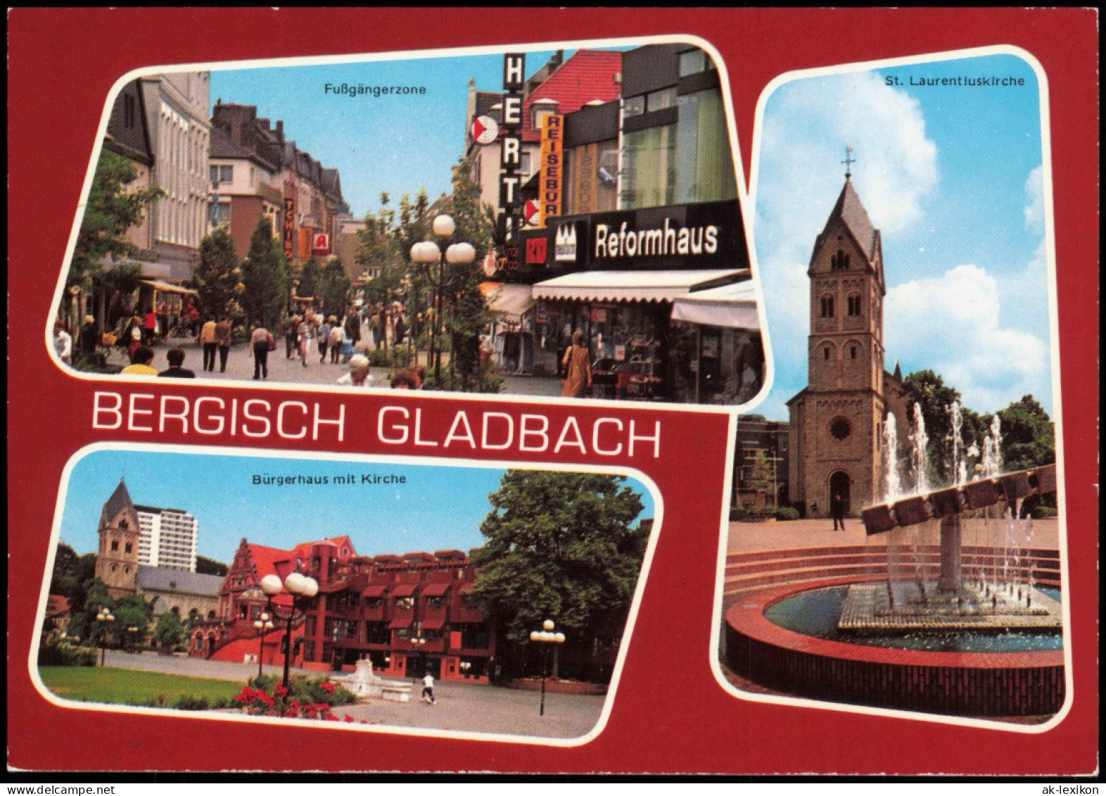 Bergisch Gladbach Mehrbildkarte Mit Fußgängerzone  Bürgerhaus Mit Kirche 1980 - Bergisch Gladbach