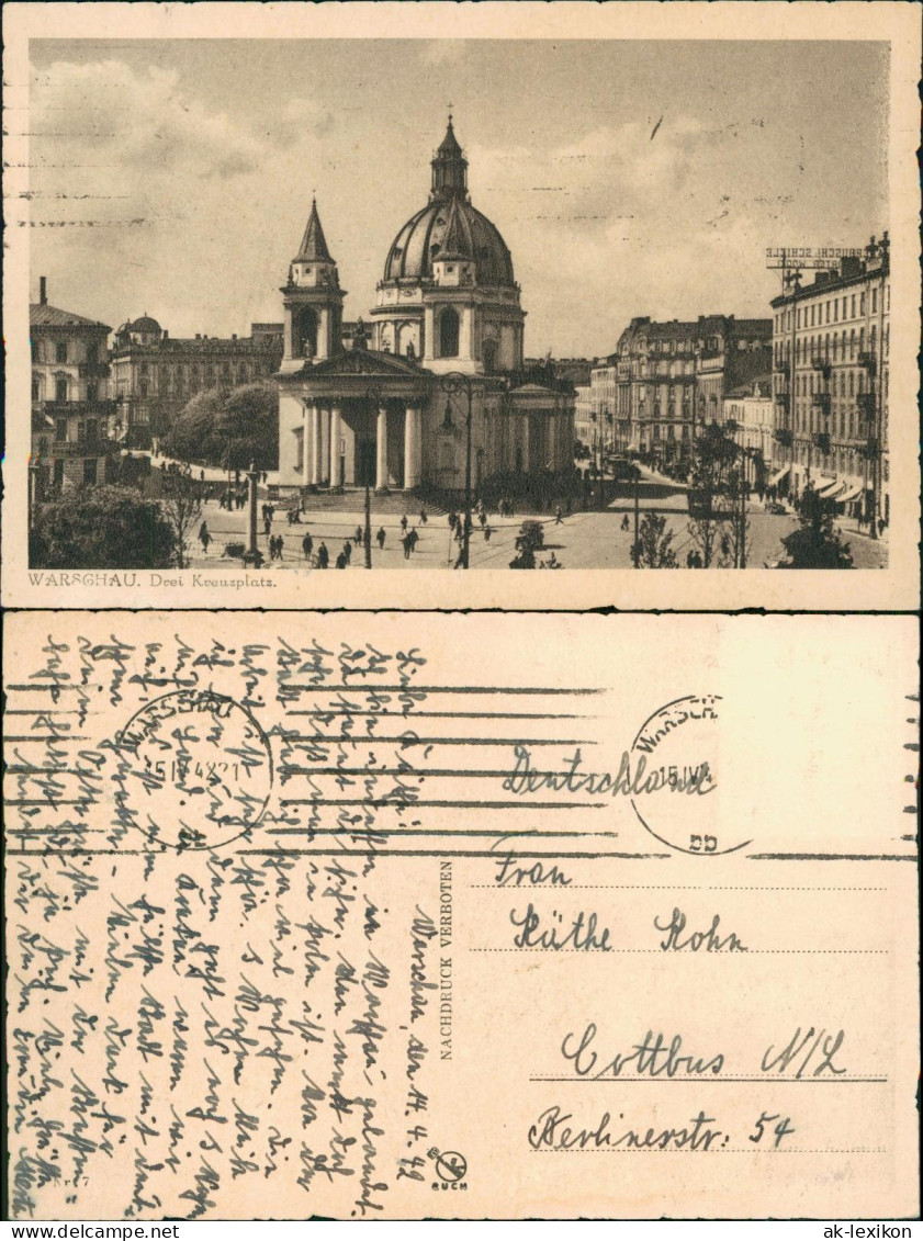 Postcard Warschau Warszawa Dreikreuzplatz 1942 - Polen