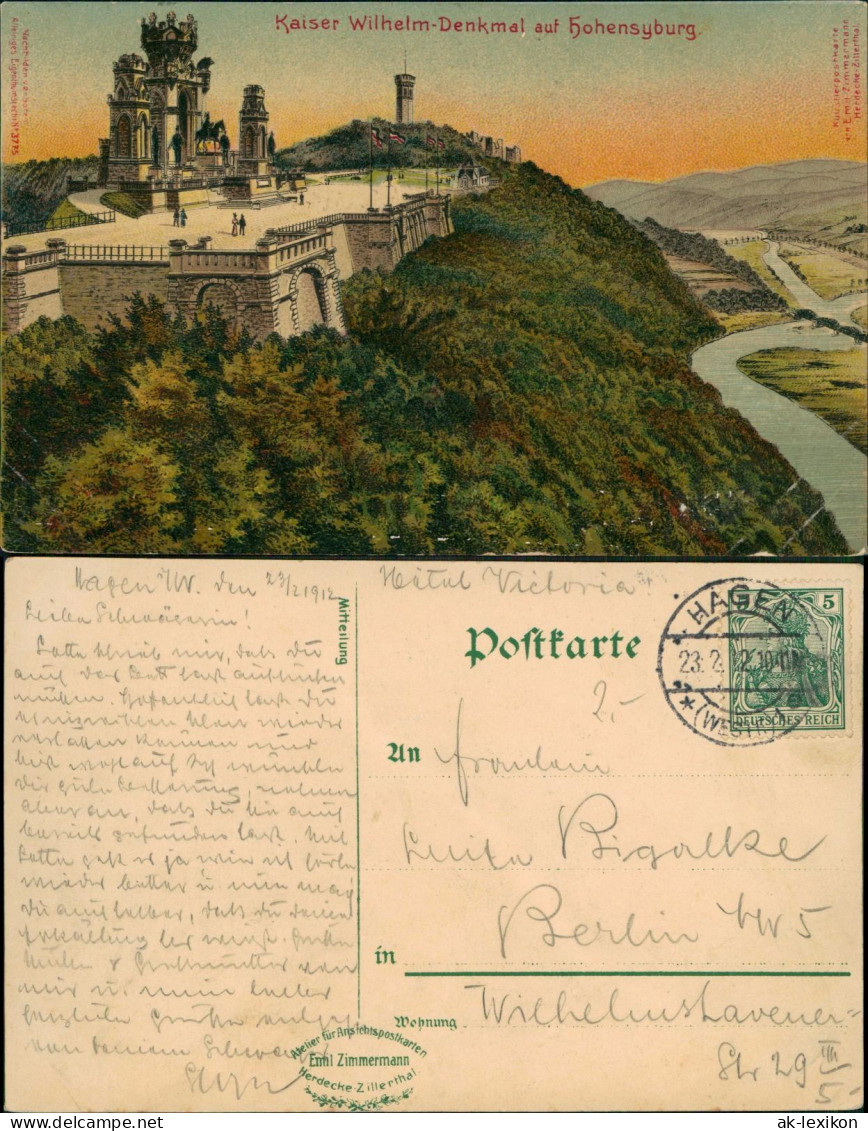 Ansichtskarte Syburg-Dortmund Hohensyburgdenkmal - Künstlerkarte 1912 - Dortmund