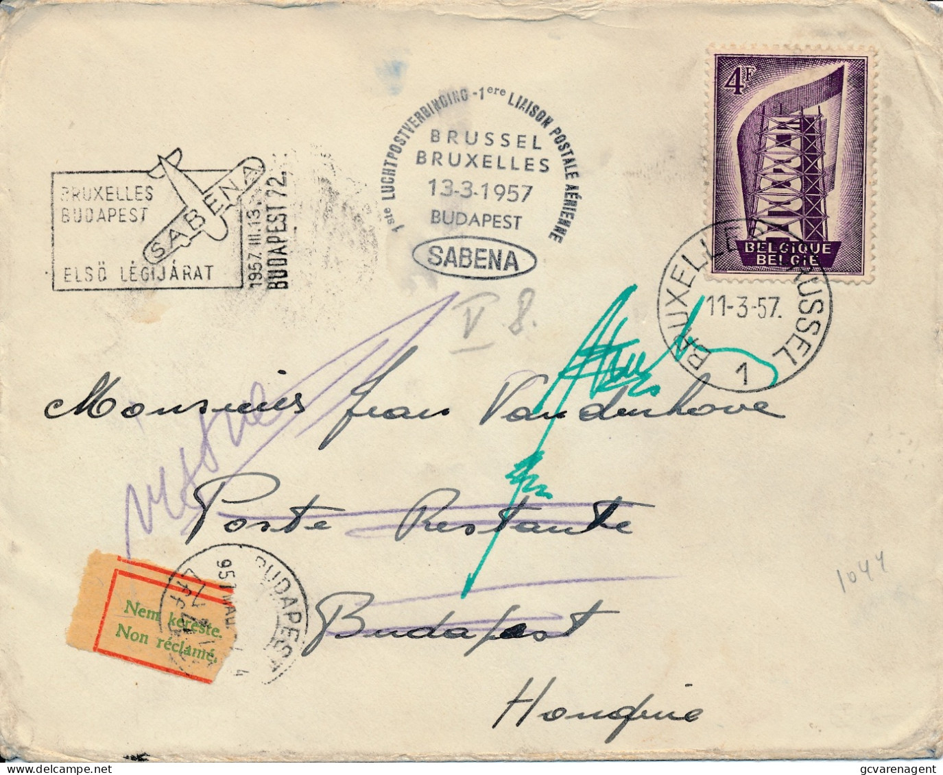 ENVELOPPE  57 BRUXELLES  TO BUDAPEST / NON RECLAME   RETOUR - Storia Postale