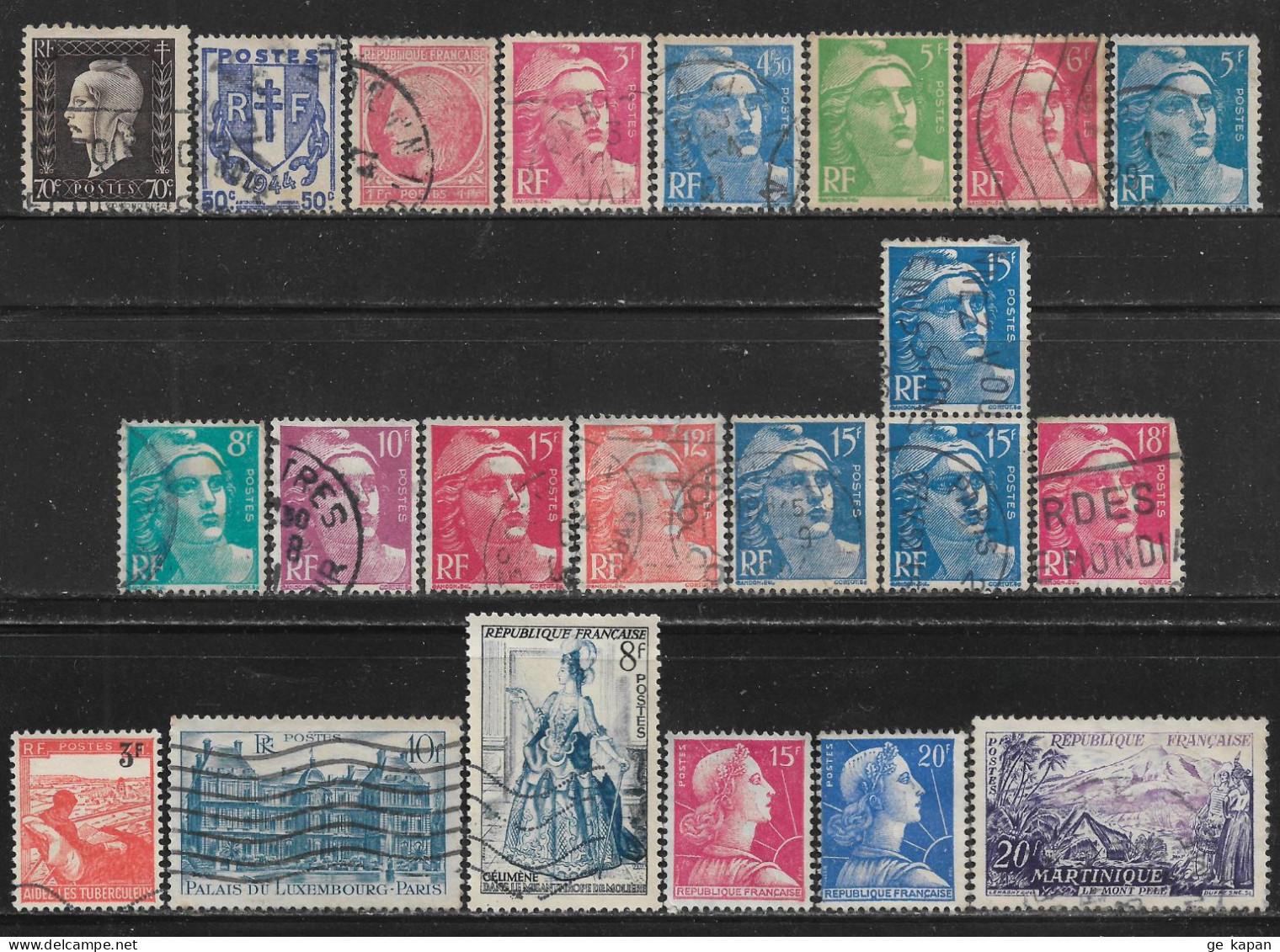 1944-1955 FRANCE SET OF 22 USED STAMPS Scott CV $7.05 - 1945-54 Maríanne De Gandon