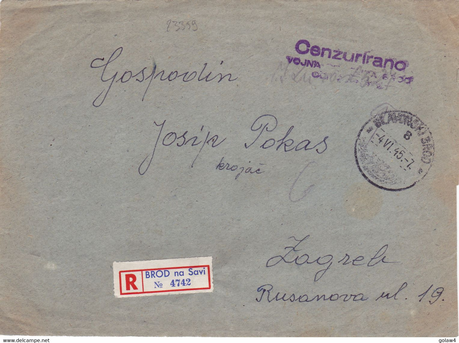 23359# BOSNIE HERZEGOVINE DEVANT DE LETTRE RECOMMANDE CENSURE CENZURIRANO VOJNA Obl BROD NA SAVI 1945 - Bosnie-Herzegovine