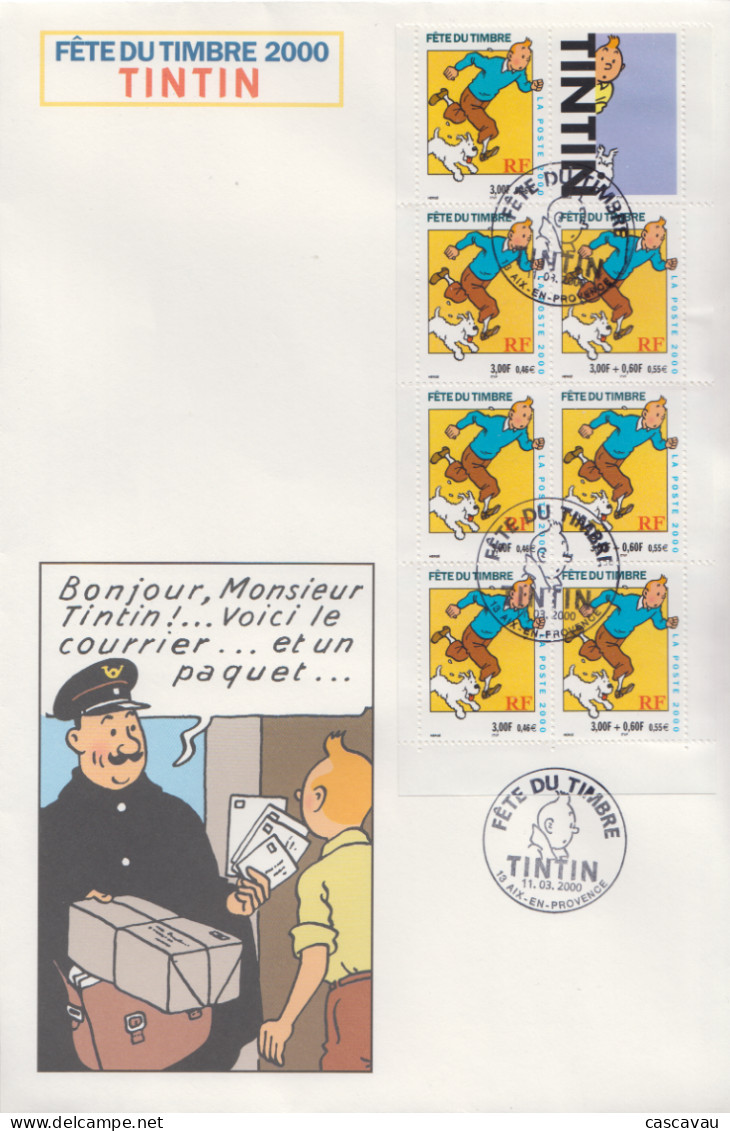 Enveloppe  FDC  Grand  Format  1er  Jour   FRANCE   Bande  Carnet     TINTIN      FETE  DU  TIMBRE    2000 - 2000-2009