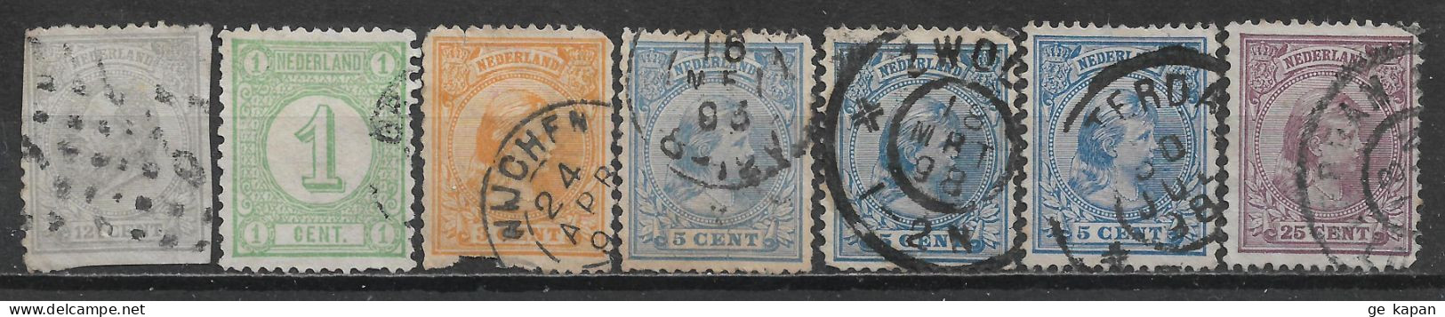 1875-1894 NETHERLANDS Set Of 7 Used Stamps (Michel # 22D,31aD,34a,35ab,35b,42b) CV €11.10 - Oblitérés