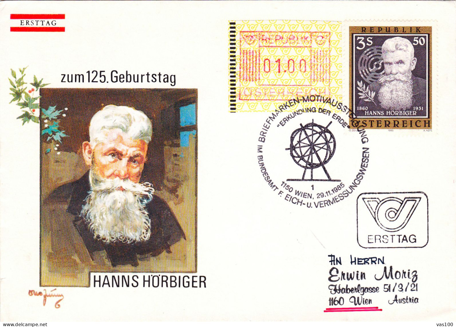 HANNS HORBIGER,ASTROLOG- COVERS FDC AUSTRIA - Astronomy