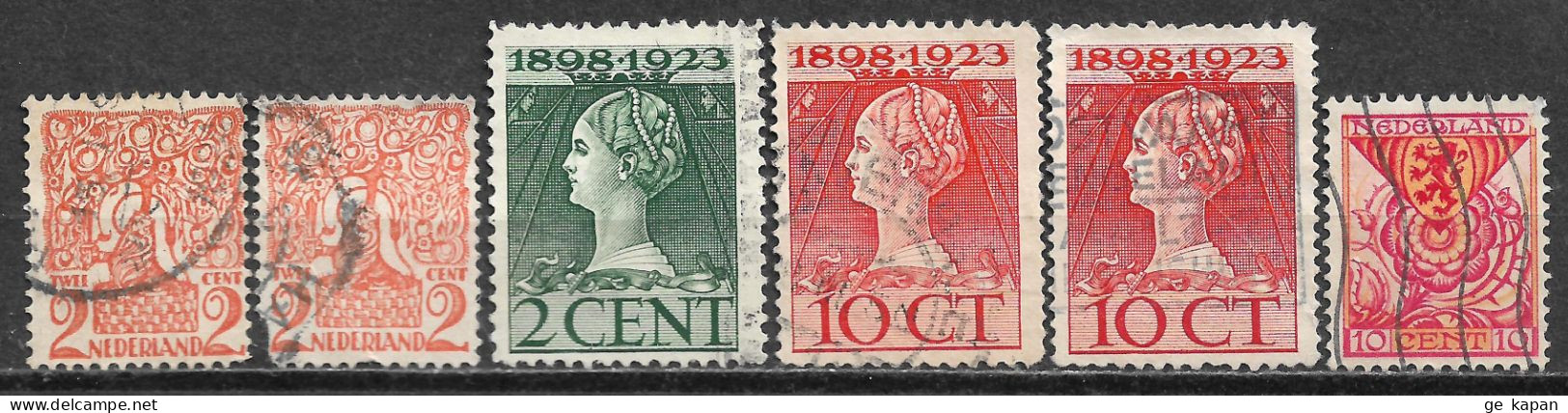 1923-1925 NETHERLANDS SET OF 6 USED STAMPS (Scott # 114,124,127,B11) CV $1.55 - Used Stamps