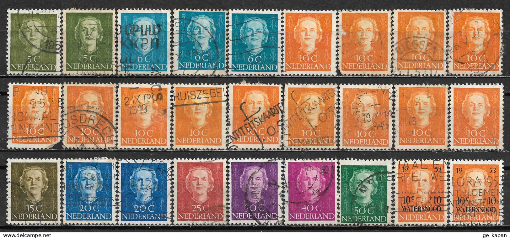1949-1953 NETHERLANDS 27 Used Stamps (Scott # 306-308,310-313,315,317,B248) CV $5.40 - Oblitérés