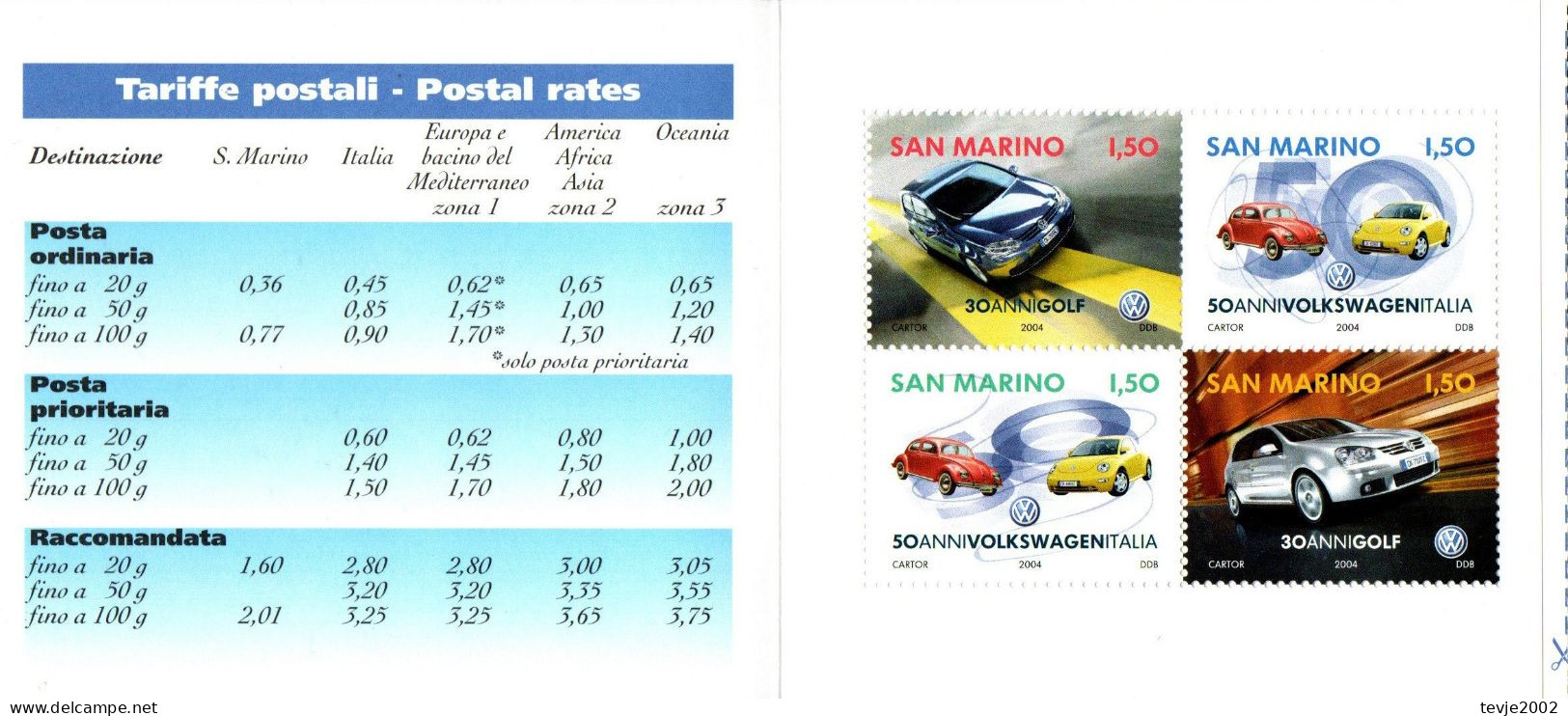 San Marino 2004 - Mi.Nr. 2154 - 2157 Markenheftchen - Postfrisch MNH - Autos Cars VW Golf Volkswagen - Cars