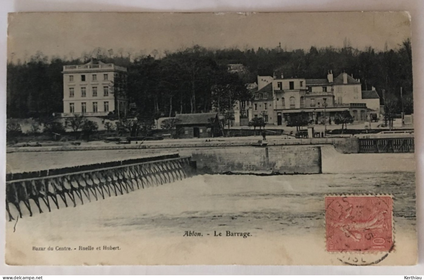 Ablon - 2 CPA - Rue Du Bac. ANIMEE, ENSEIGNES  - Le Barrage, Circulée 1903 - Ablon Sur Seine