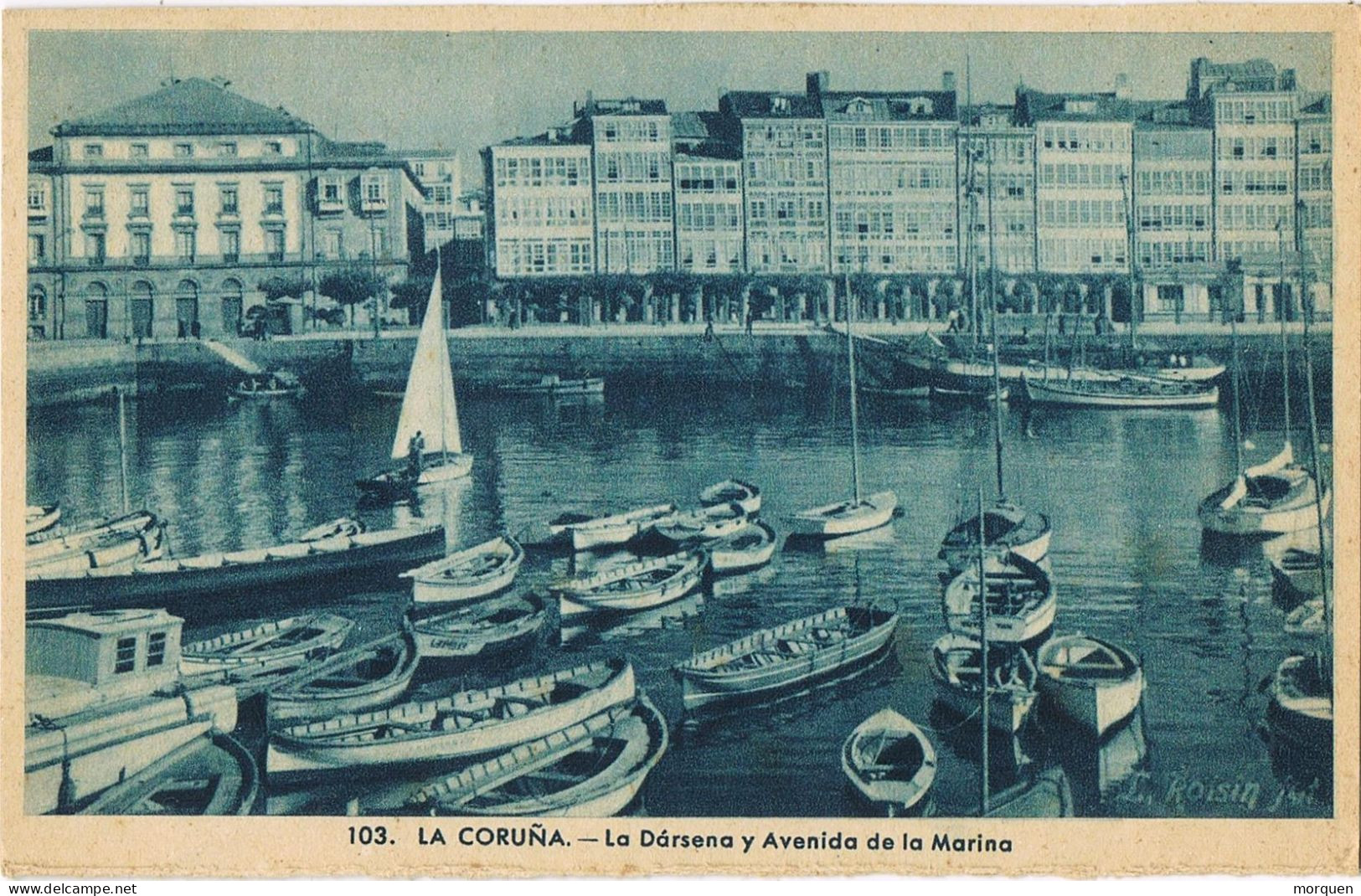 54513. Postal LA CORUÑA. La Darsena Y Avenida De La Marina - La Coruña