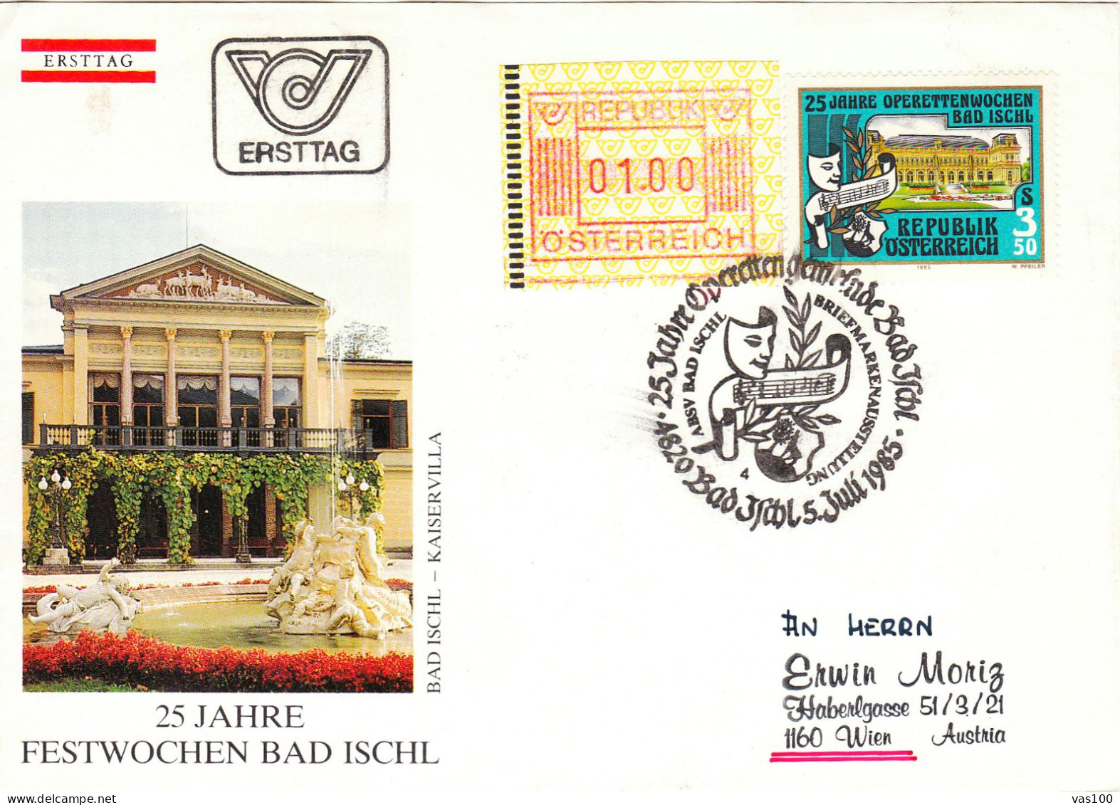 OPERA,BAD ISCHIL-KAISERVILLA,AUSTRIA- COVERS FDC - Musique