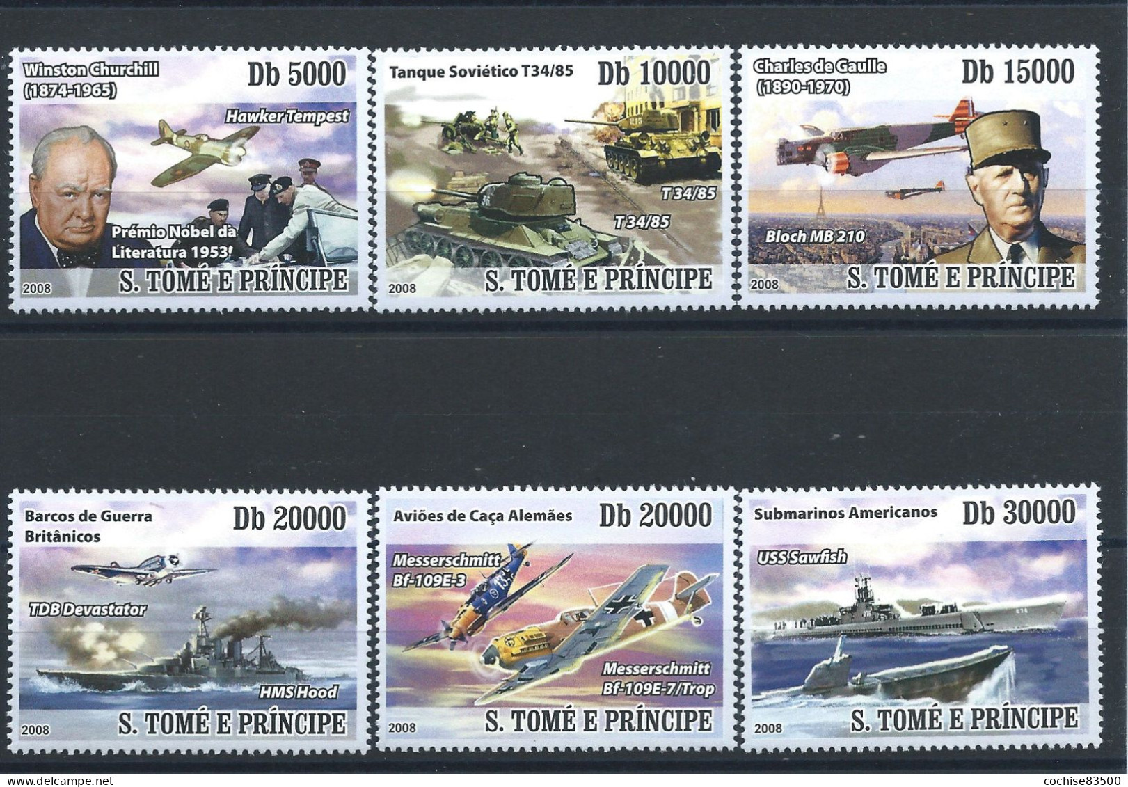 St. Thomas Et Prince N°2688/93* (MH) 2008 - Guerre Personnalités "De Gaulle" - São Tomé Und Príncipe