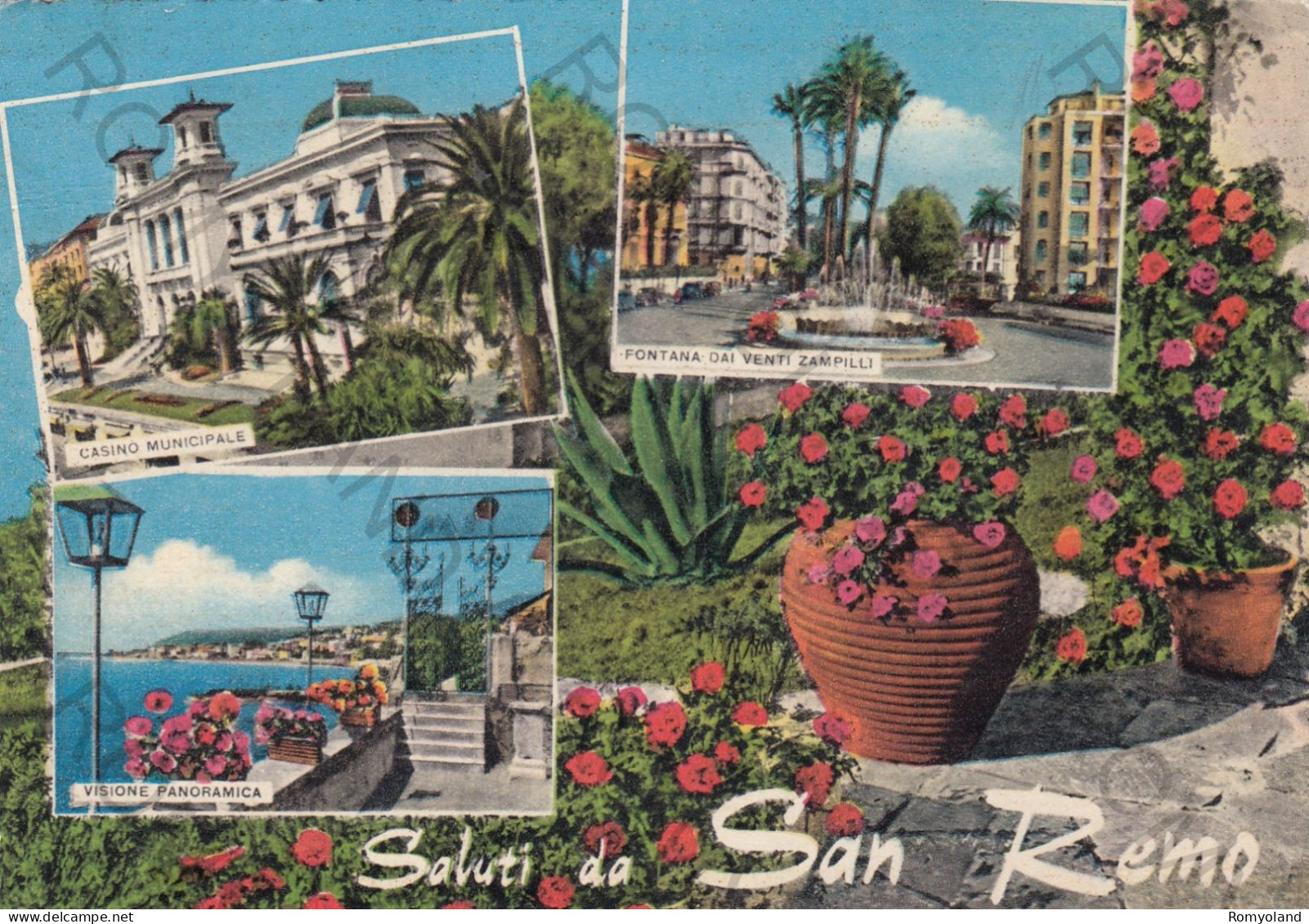 CARTOLINA  C5 SAN REMO,LIGURIA-SALUTI DA SAN REMO-CASINO MUNICIPALE-VISIONE PANORAMICA-FONTANA DAI VENTI-VIAGGIATA 1962 - San Remo