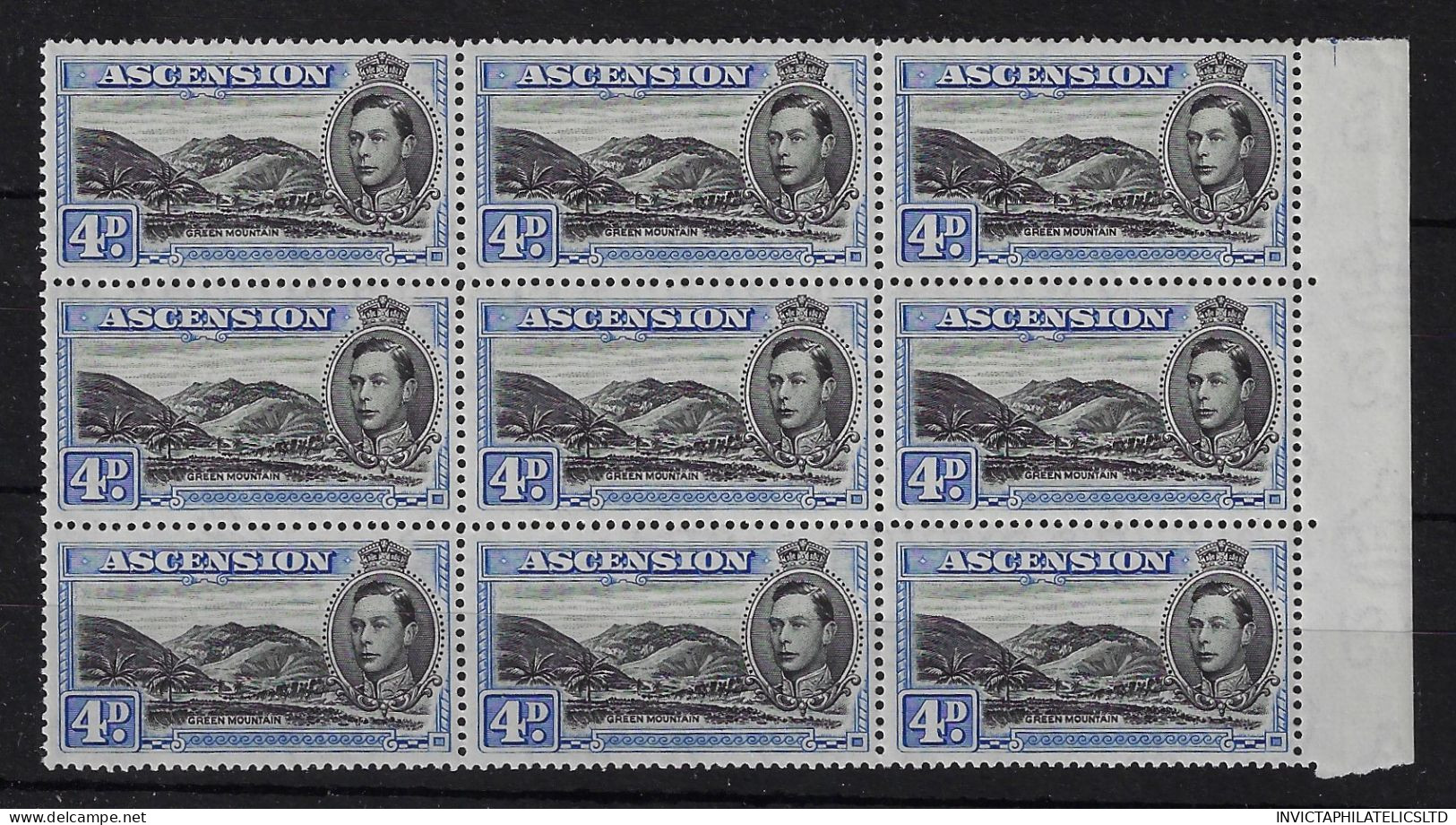 ASCENSION SG42C, 4D PERF 13 1/2 BLOCK OF NINE STAMPS, MNH - Ascension