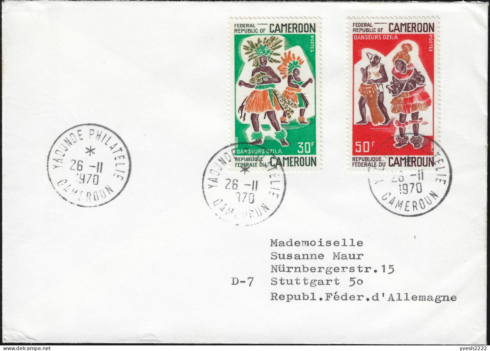 Cameroun 1970 Y&T 487 à 488 Sur Lettre. Danseurs Ozila - Baile