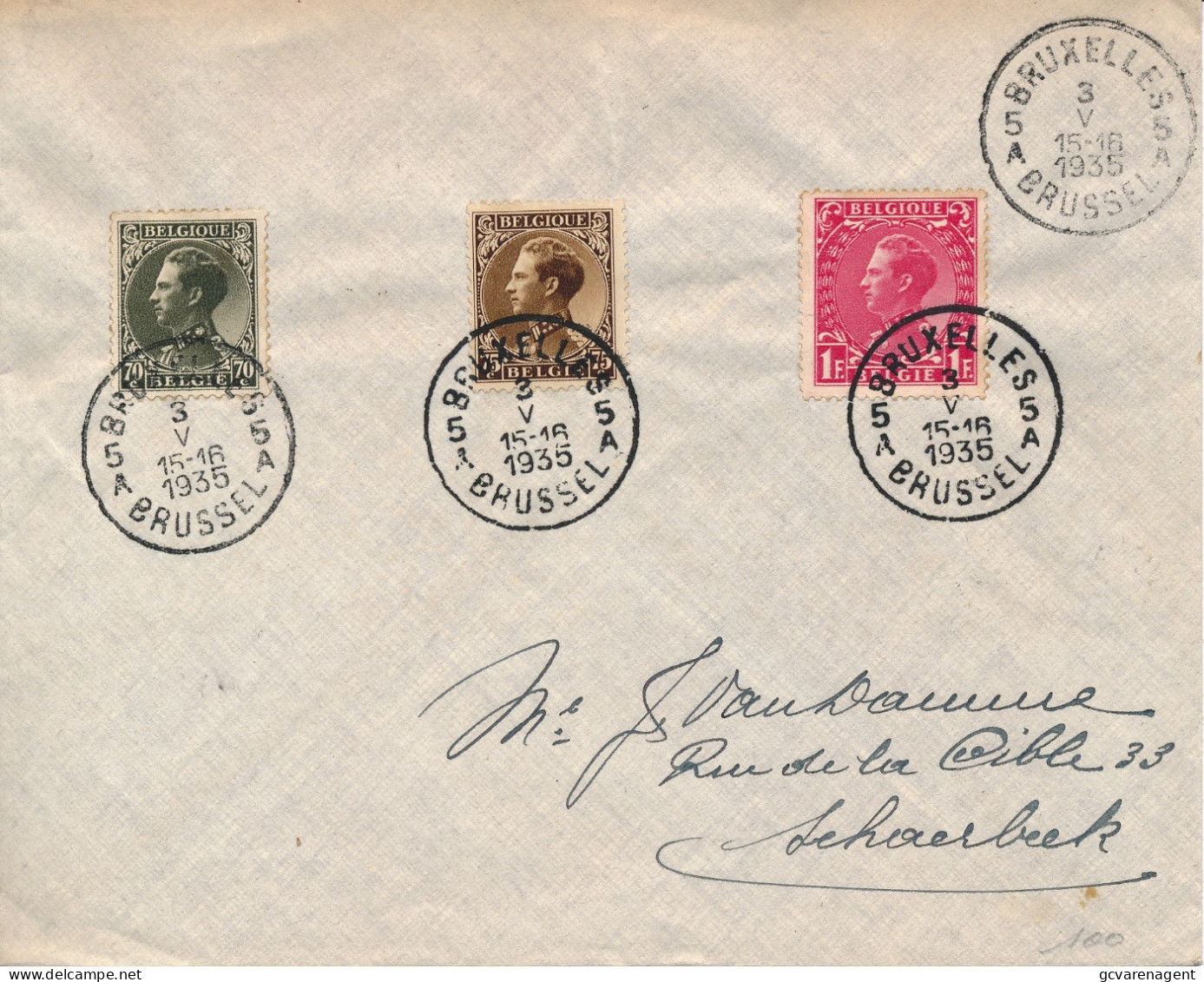 ENVELOPPE  BRUXELES 1935  LEOPOLD   401/03   TO SCHAERBEEK - 1934-1935 Leopoldo III