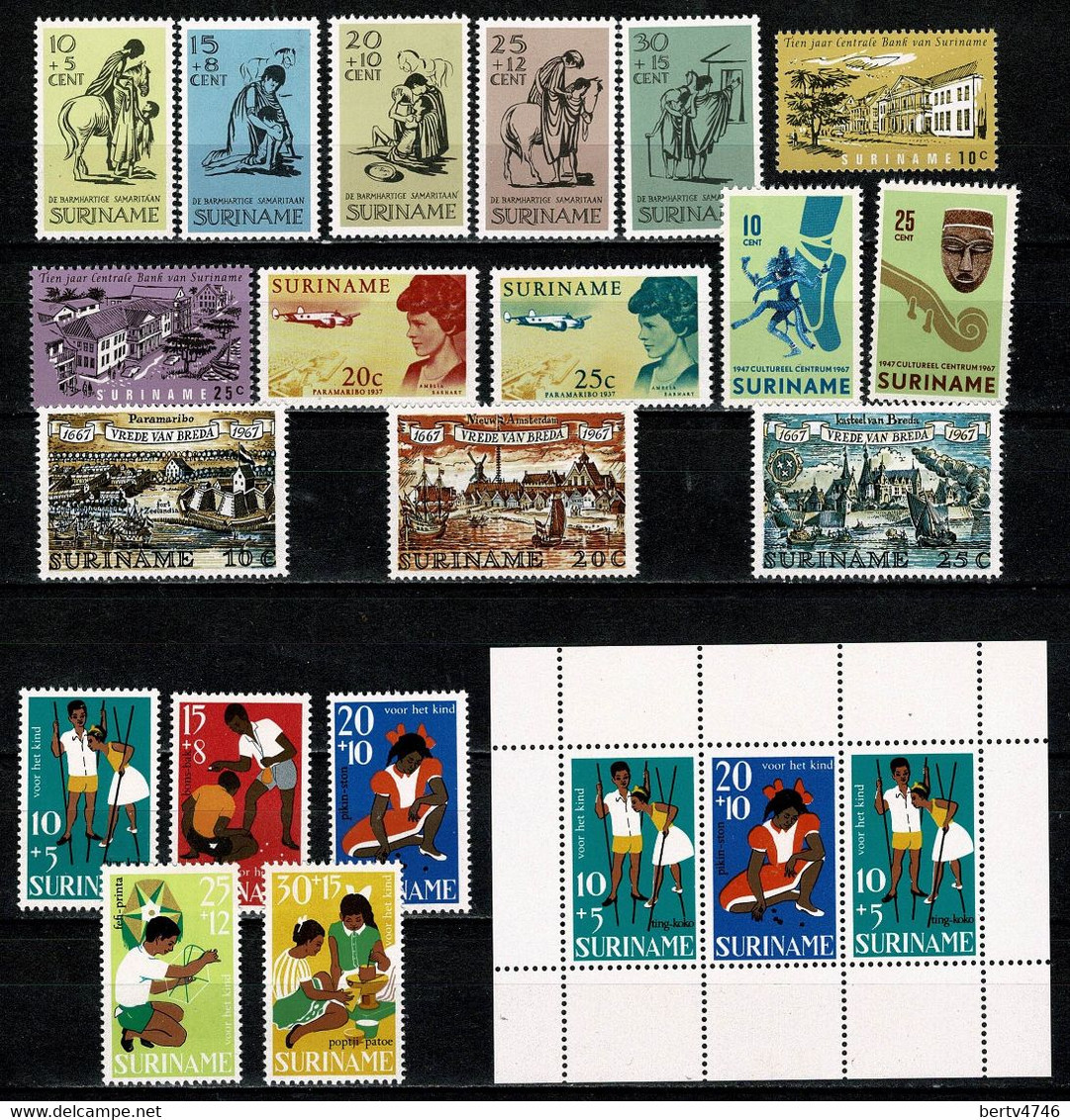 Suriname 1967 Full Year -  Yv. 452/70**, Bf 7**, Mi 514/32**, Bl 7**, NVPH 470/89** MNH - Surinam