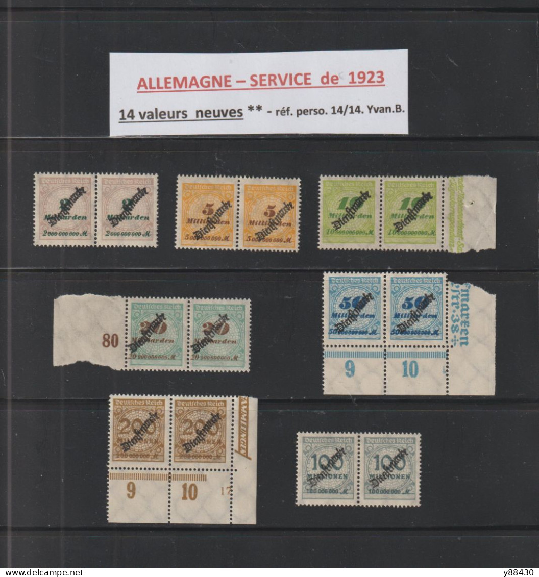 ALLEMAGNE - SERVICE - Du N° 55 Au N° 61 De 1923 - 7 Paires Soit 14 Timbres Neufs **  -  2 Scan - Officials