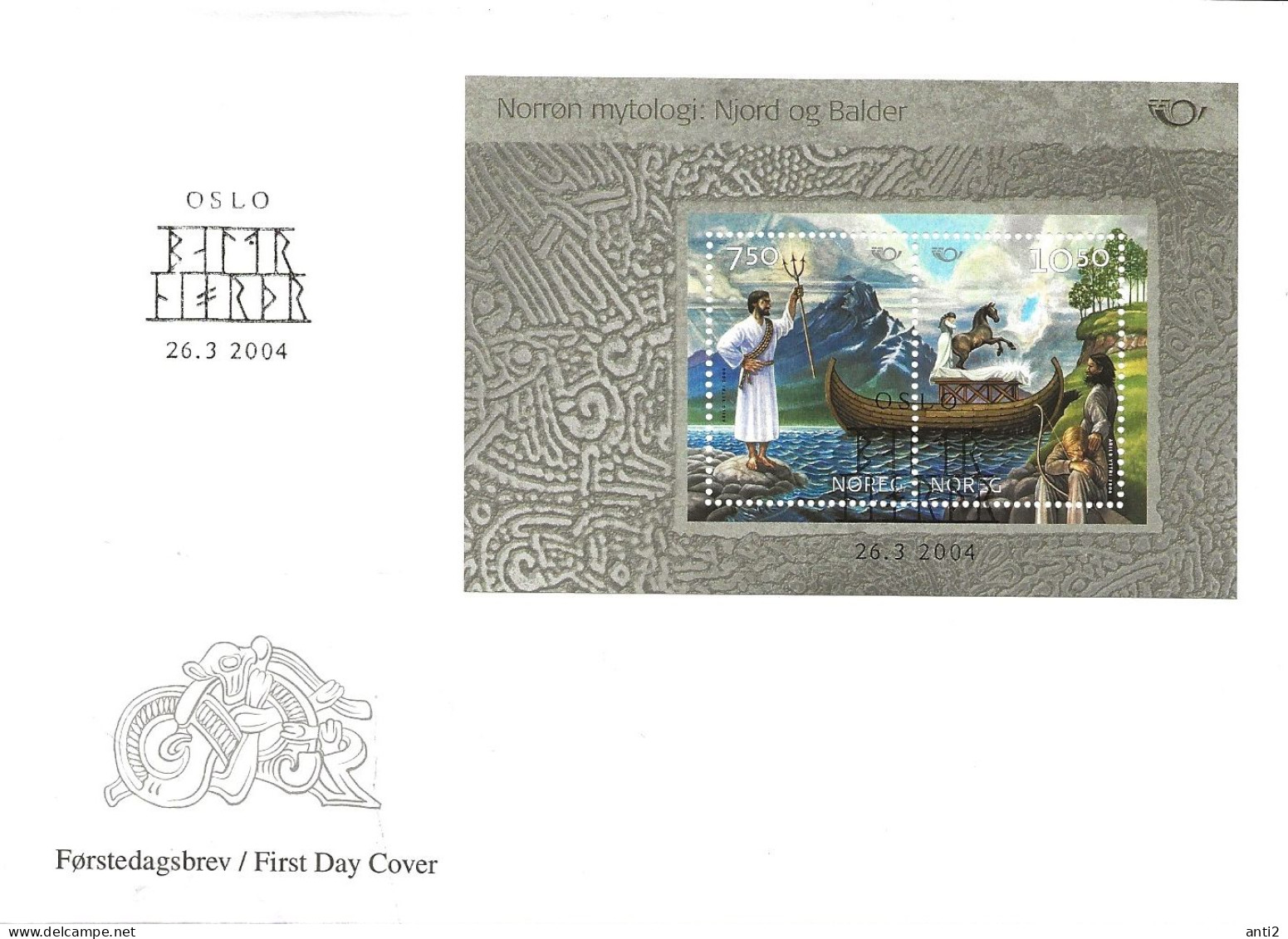 Norway  2004 NORTH: Nordic Myths (I)  Sea God Njord And Balders Burial, Mi Bloc 25 FDC - FDC