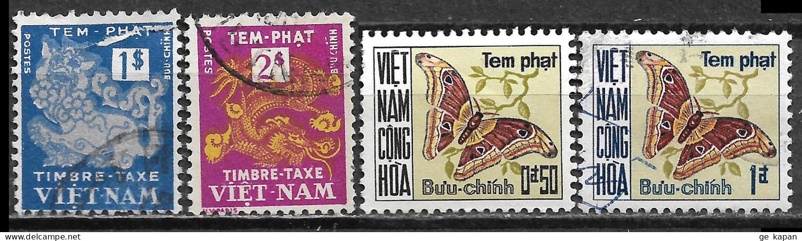 1952-1968 SOUTH VIETNAM POSTAGE DUE Used/Unused Stamps (Scott # J6,J7,J15,J16) CV $6.00 - Vietnam