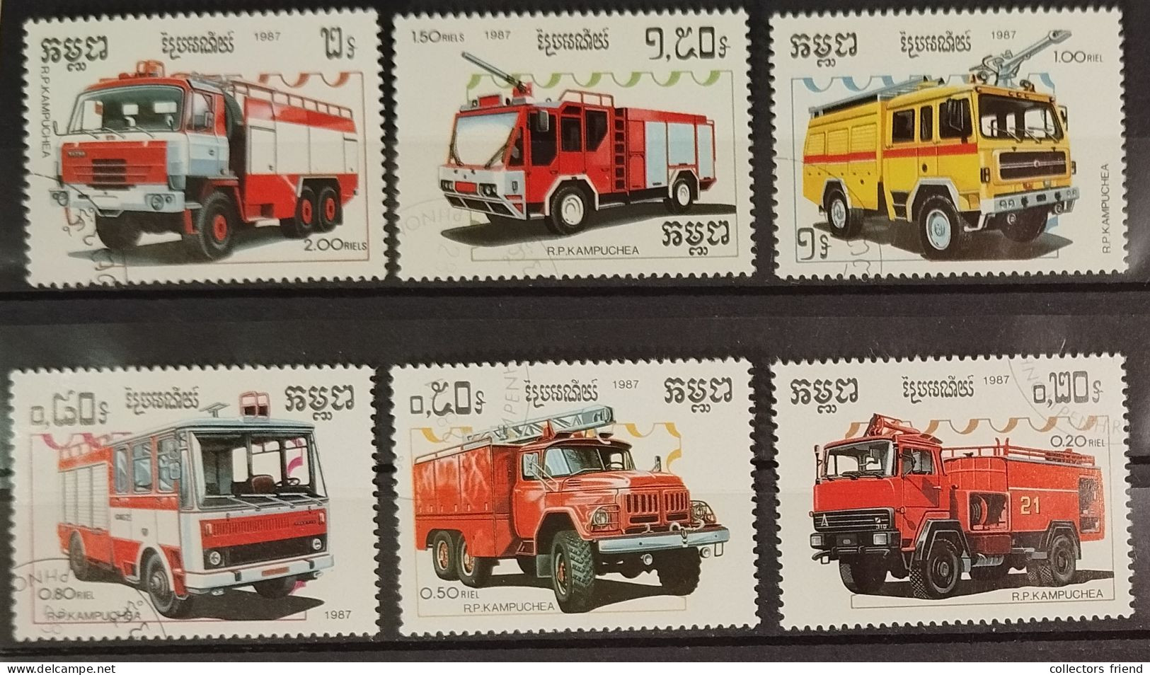 Kampuchea - 1987 - Fire Trucks - 6 Stamps -  Used - Cars