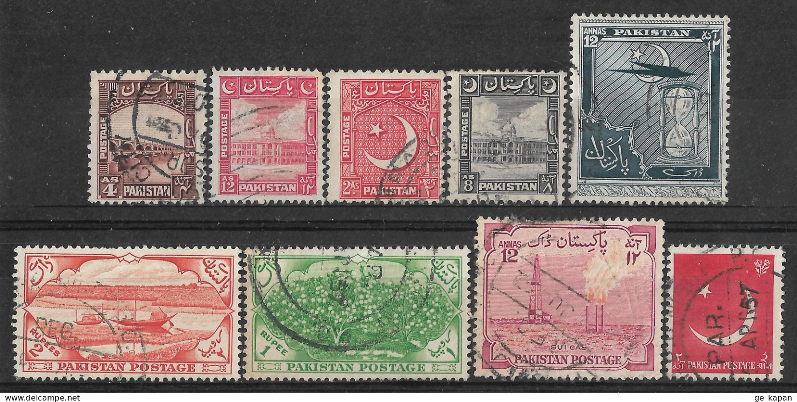 1948-1956 PAKISTAN Set Of 9 USED STAMPS (Michel # 33,37,49A,52,62,70,71,76,83) CV €3.80 - Pakistán